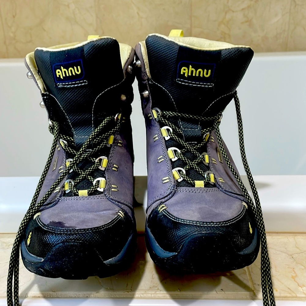 Ahnu hiking boots.